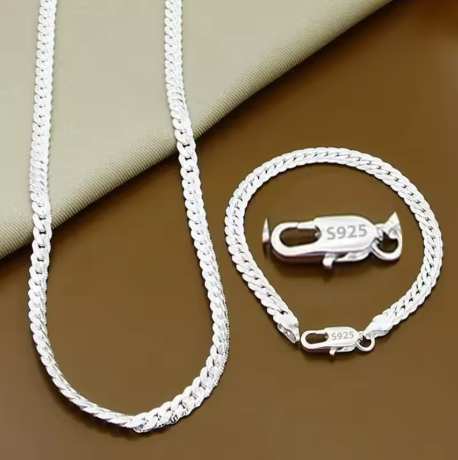 Conjunto "Esencia" - Collar y Pulsera de Cadena Plana en Plata de Ley 925
